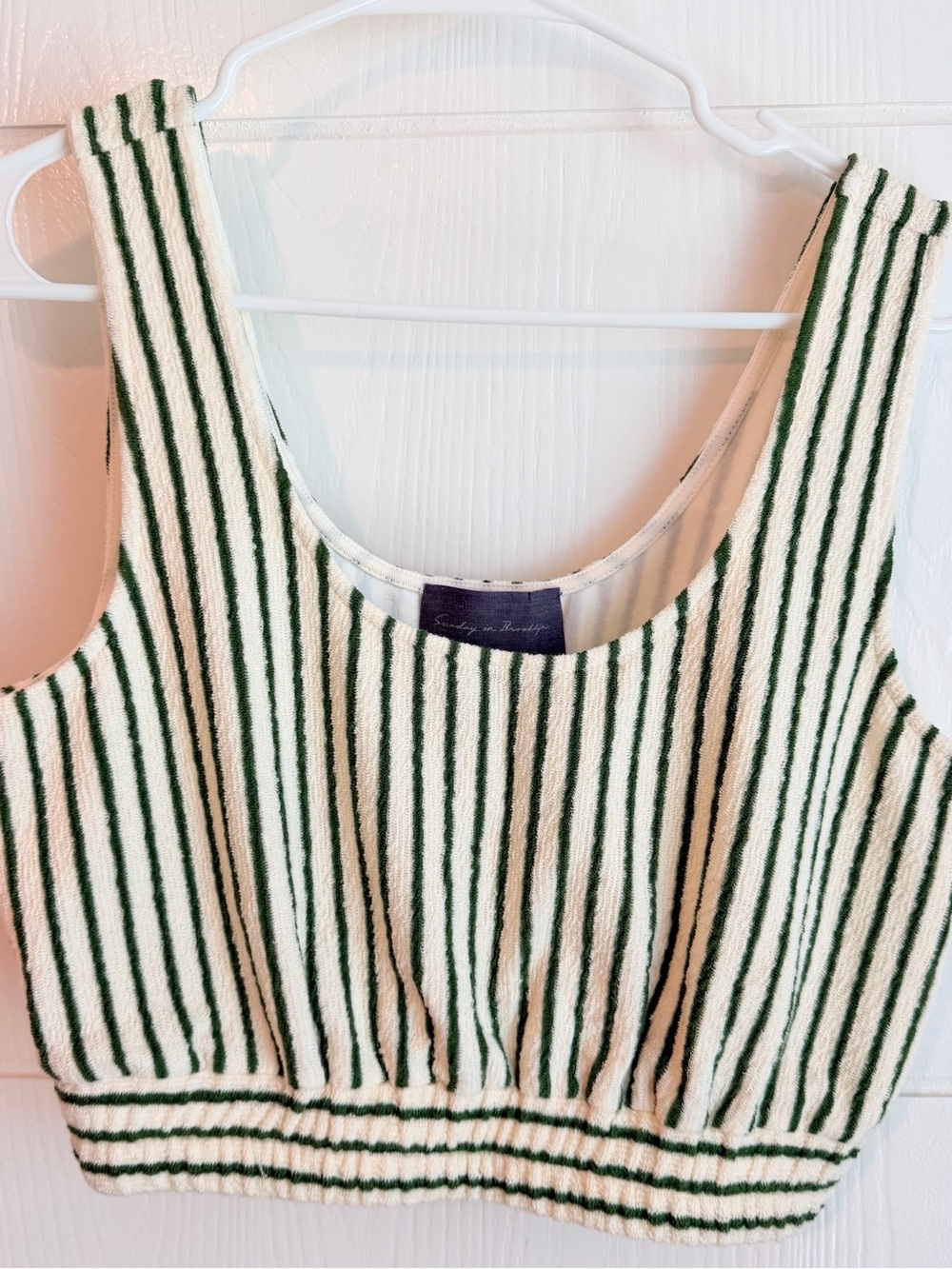 Sunday in Brooklyn (Anthropologie) Striped Green and Cream terry cloth Top